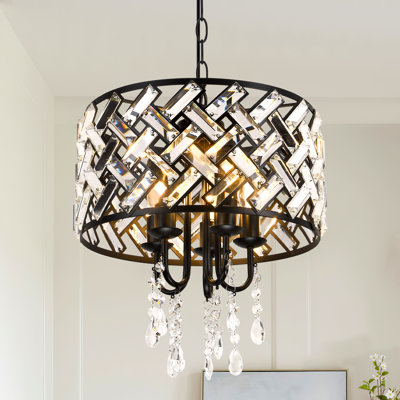 Lustre tambour 5 lumières à intensité variable avec détails en cristal Kimesha
