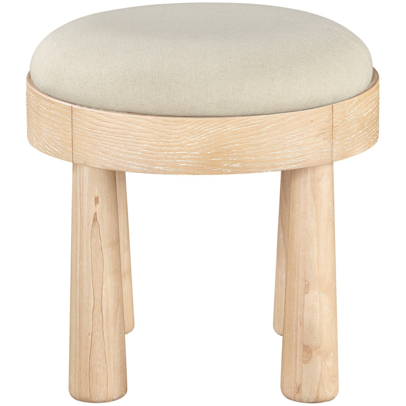 Repose-pieds rembourré Larea, Tissu crème texturé en lin, Teint naturel