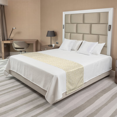 Ambesonne Vintage Bed Runner Simplistic Romantic Floral Beige and White