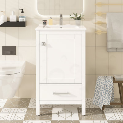 Bathroom Vanity With Ceramic Sink And Door Shelf