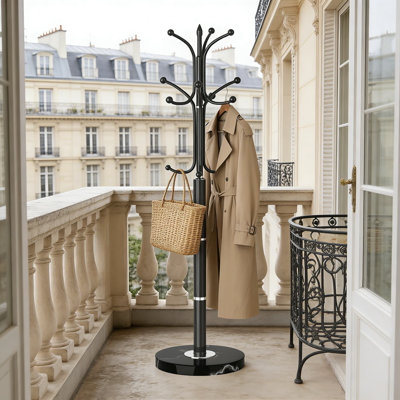 Freestanding Coat Rack With 12 Hooks And Natural Marble Base, Heavy-Duty Stainless Steel Hat And Coat Stand For Entryway, Hallway, Or Office