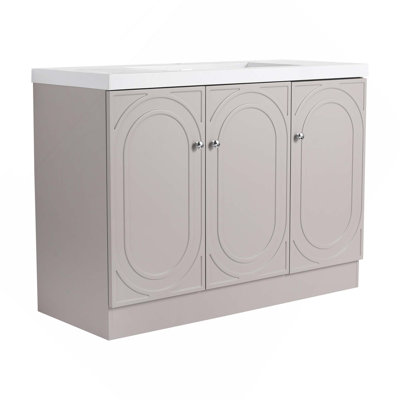 Meuble-lavabo autoportant avec lavabo en résine blanche et portes d'armoire à fermeture en douceur (emballage KD)