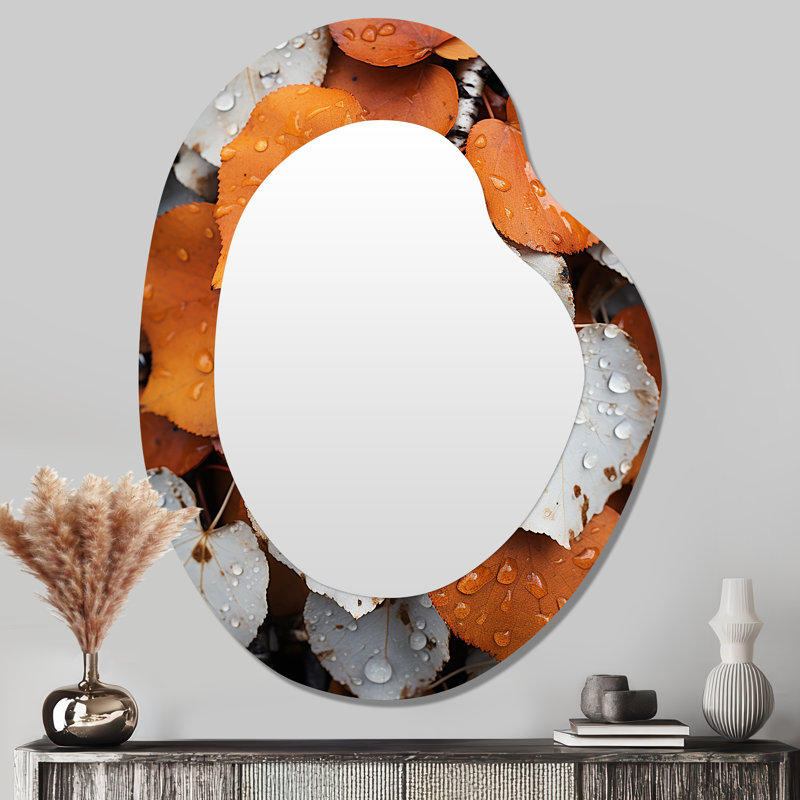 «White Orange Forest Leafs In Aspen Colorado - États-Unis, miroir mural décoratif asymétrique, miroir de forme irrégulière traditionnel, impression sur métal