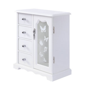 4 Drawer Jewelry Box w/ Mirror 360° Rotatable Hook Organizer Storage Modern Box