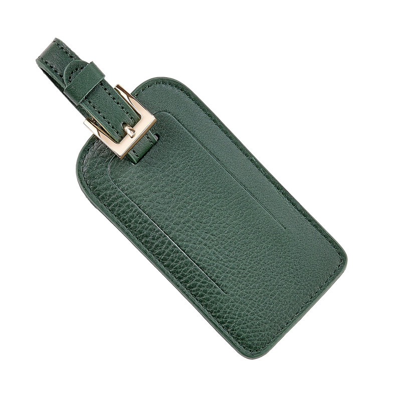 Set of 2 Equestrian Leather Luggage Tag Set, Green