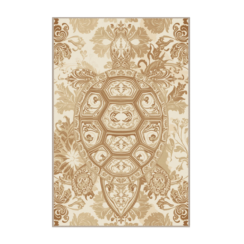 Tapis damassé classique brun et beige lavable à la machine Pavnesh, 3 X 5