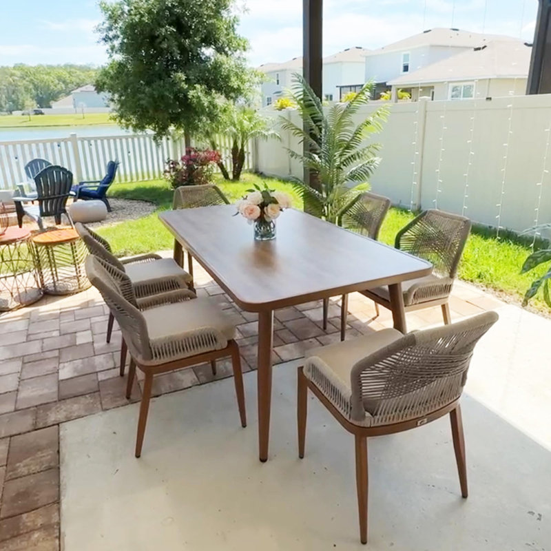 Corrigan Studio® Patio Dining Chair Set 4 Pieces Metal Wicker Rattan Chairs For Outside Porch Garden Kitchen Modern Outdoor Furniture Seating