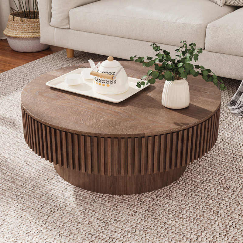 Table basse ronde avec rangement, Noyer