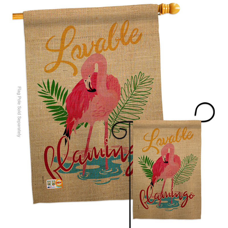 Drapeau de jardin à 2 faces flamant rose aimable