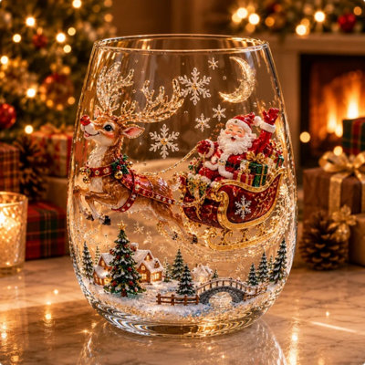 Décorations de Noël Verre à vin sans pied de Noël Porte-bougie transparent pour Noël Décoration de fête