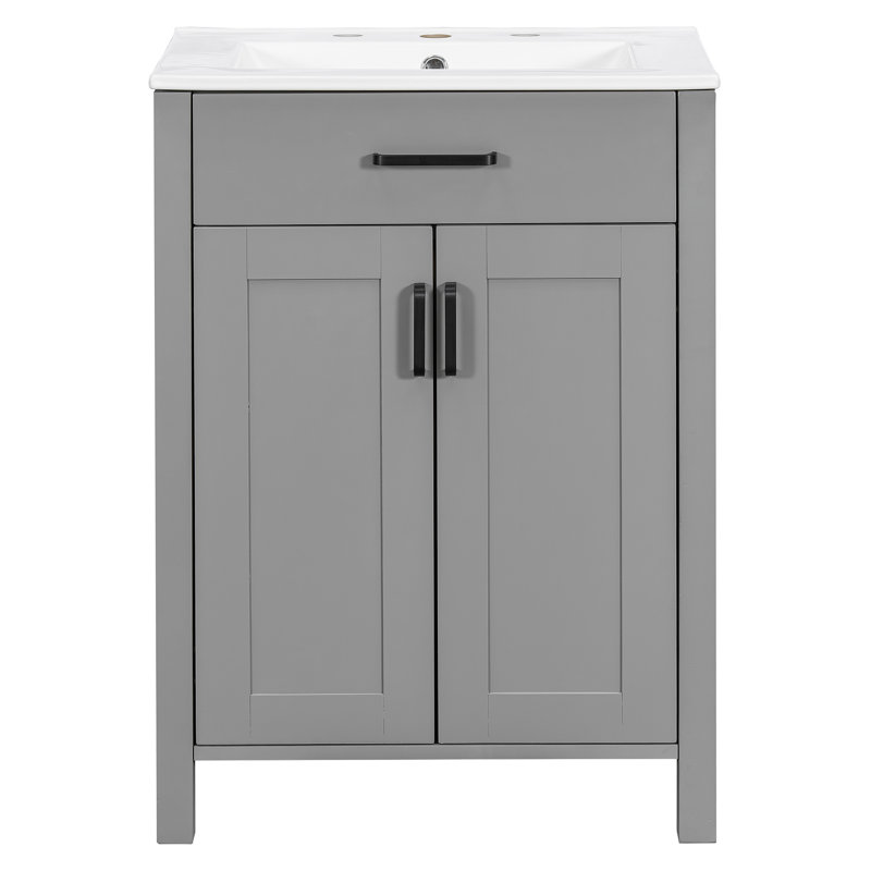 Meuble-lavabo moderne de 48 pouces avec lavabo en céramique, portes à fermeture en douceur, tiroir rabattable, tablettes de porte à double couche, solution de rangement élégante