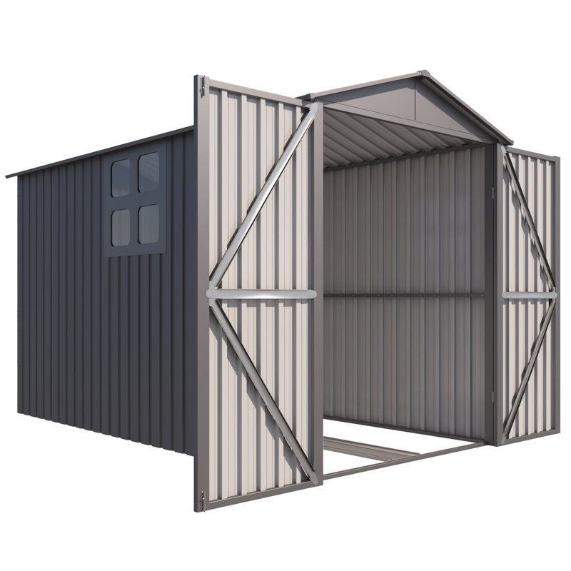 10 pi. L 5,5 pi. D Remise en métal avec fenêtre, rails et accessoires, aciers d'extérieur pour motos en gris (53 pieds carrés)