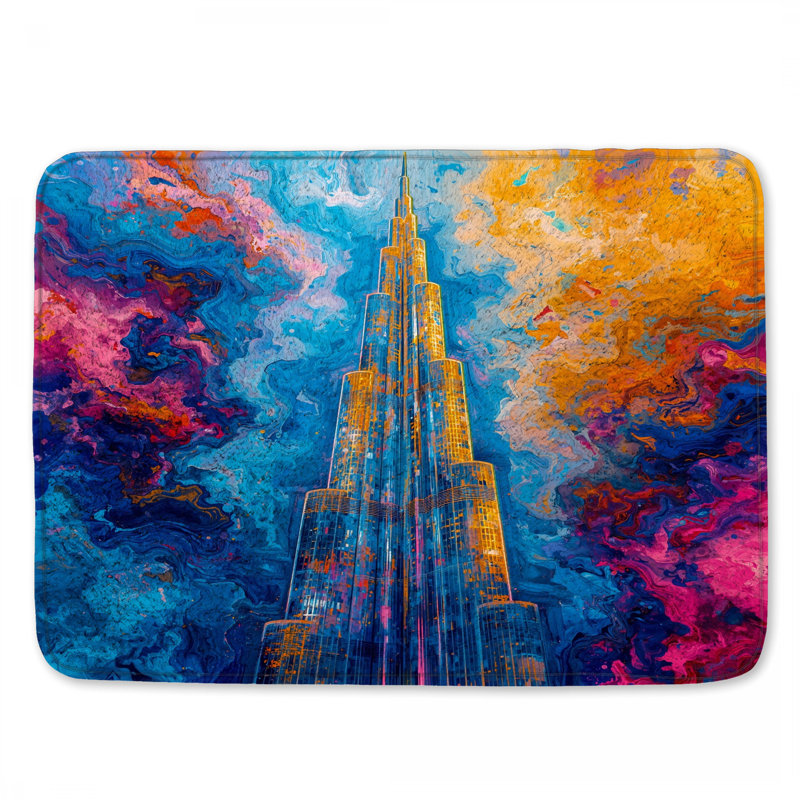 Grand tapis de bain abstrait gratte-ciel, 34in W x 21in L