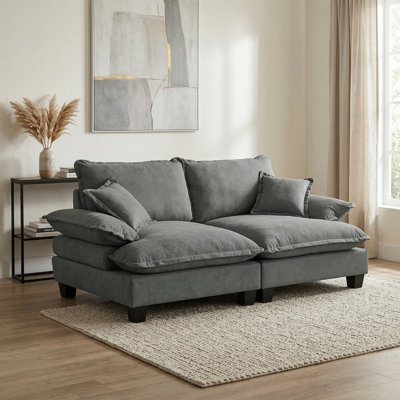 Canapé en chenille pour voilier, causeuse modulaire à 2 places avec accoudoirs courbés, canapé Comfort-First pour petits espaces et appartements, gris
