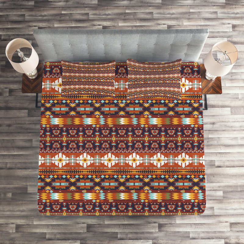 Eclectic Polyester Geometric Shapes Coverlet, King Bedspread + 2 Shams