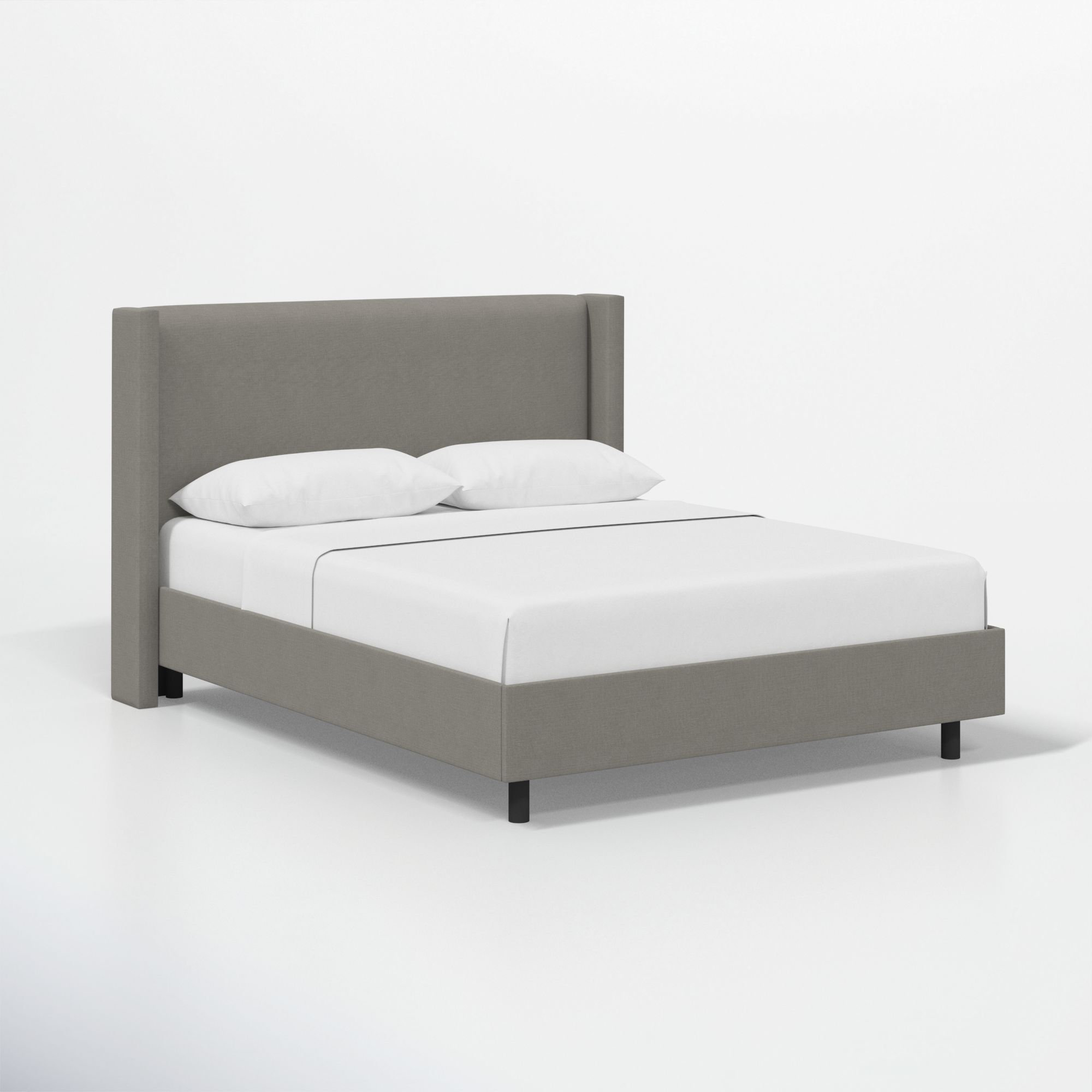 Hanson Upholstered Wingback Platform Bed, Classic Grey Linen, Full