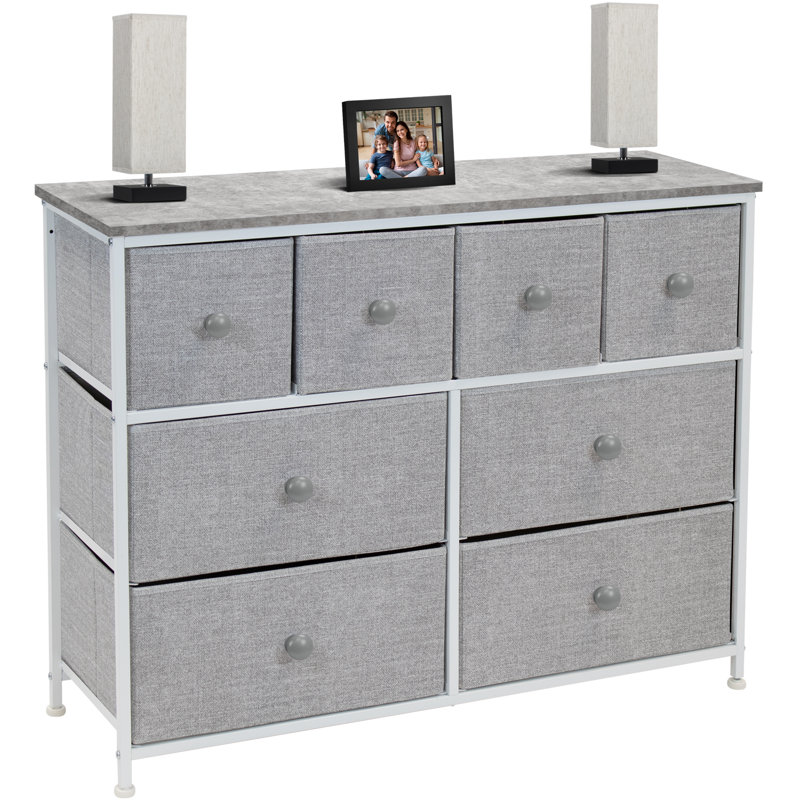 Commode 8 tiroirs avec poignée Sorbus, Blanc / gris