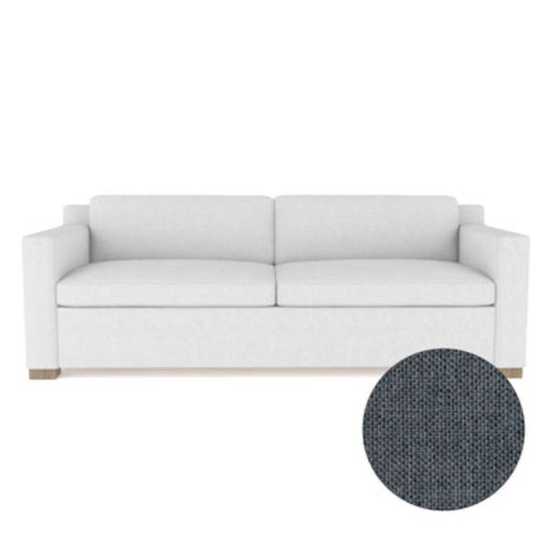 Mercer Track-Arm Sofa, 33.5" H x 84" W x 39" D, Pebble Weave Linen Bluebell, Dark Brown