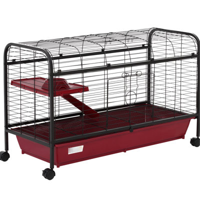 Cage de 41,5 po pour petits lapins, furets - avec mangeoire, roues et rampes, plateforme
