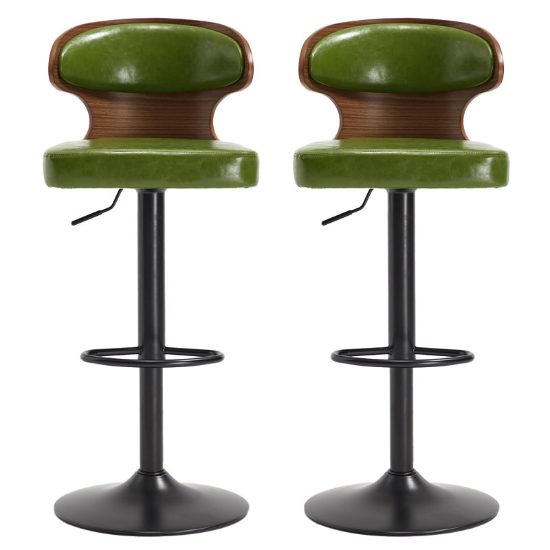 Swivel PU Leather Adjustable Height Bar Stool, Green
