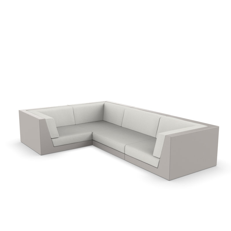 Pixel 119.25" Wide Outdoor U-Shaped Patio Sectional with Cushions, White, White