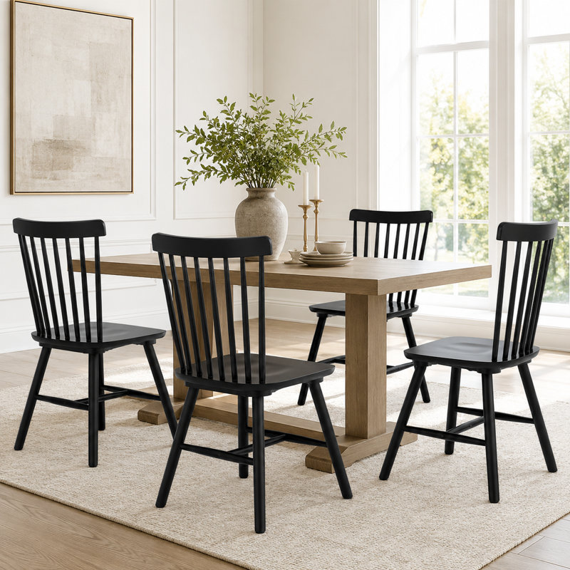 Solid Wood Windsor Dining Chairs, Black