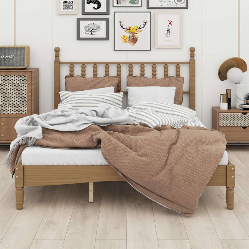 Lit plateforme en bois avec tête de lit en forme de gourde, lit plateforme de style rétro avec support à lattes en bois