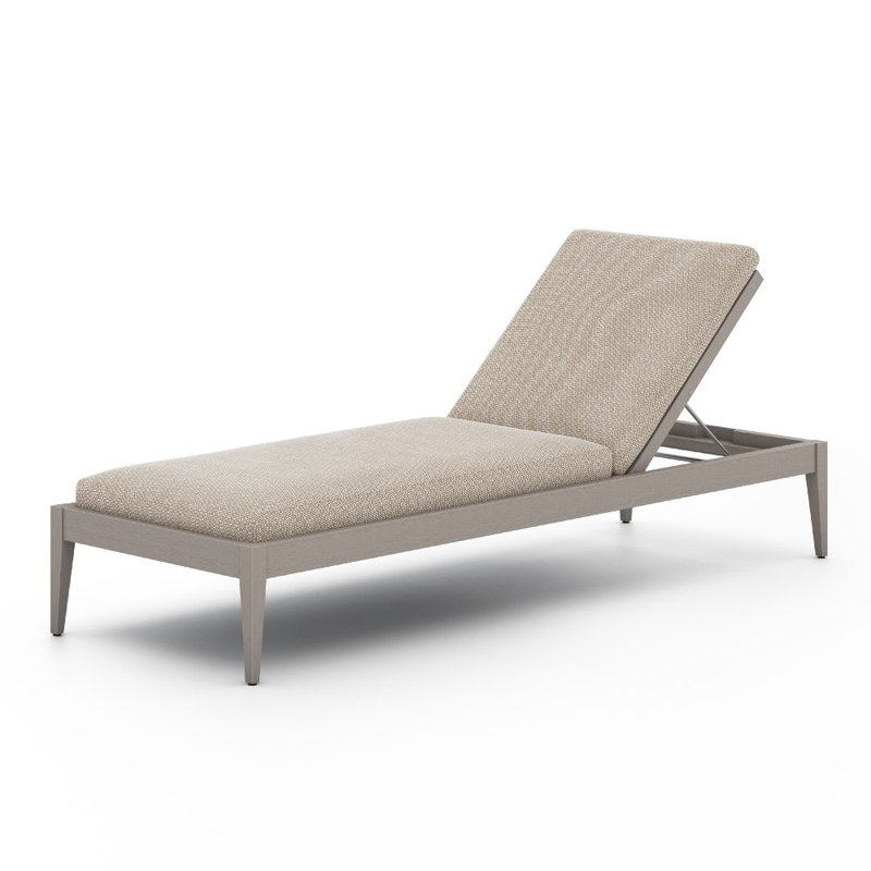 Sherwood Outdoor Teak Chaise Lounge, Faye Sand, Weathered Gray/Dark Gray