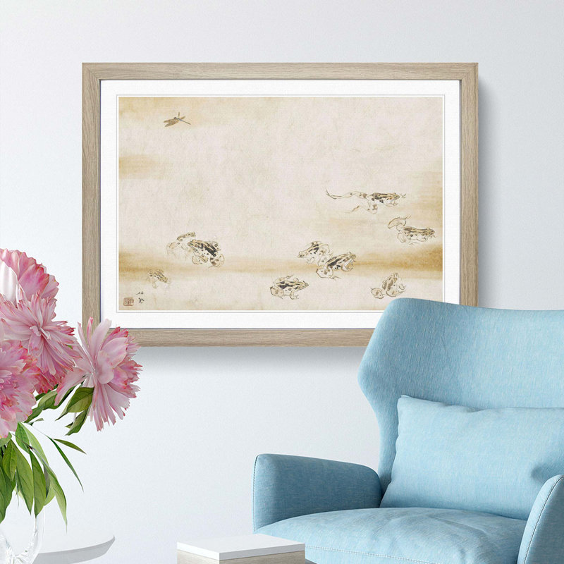 Toads by Takeuchi Seiho - Framed Print, 36cm H x 48cm W x 2cm D, Oak Framed