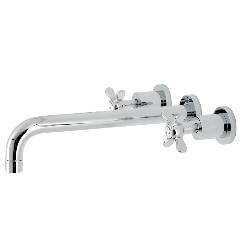 Kingston Brass Manhattan Two-Handle 3-Hole Wall Mount Roman Tub Faucet, Polished Chrome, Quattro