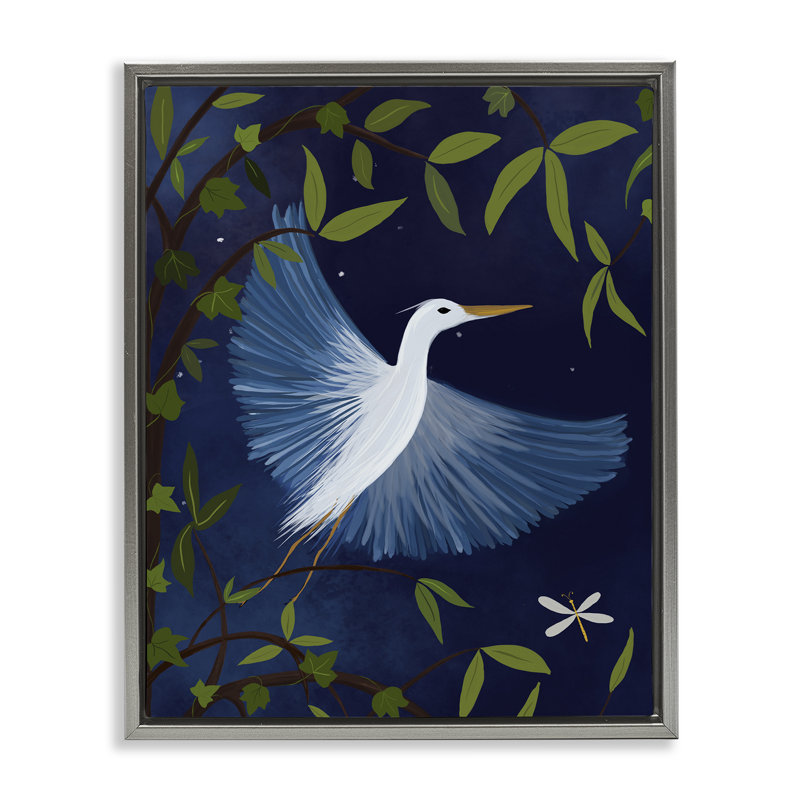  Heron in Night Forest Canvas Wall Art by Michelle Ingari Designs, H 21 po x l 17 po, Cadre flottant gris lustré