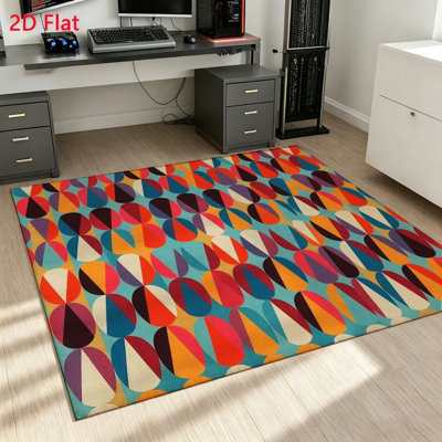 Retro Geometric Circle Pattern Rug, Funky Living Room Decor, Non-Slip Washable Area for Bedroom, Entryway, Home Office, Patio and Accessories,
