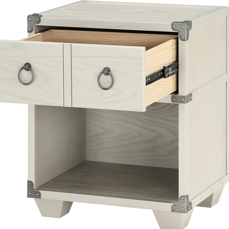 Compact Grey Nightstand With Charging And Shelf For Small Rooms Bedroom Display Space