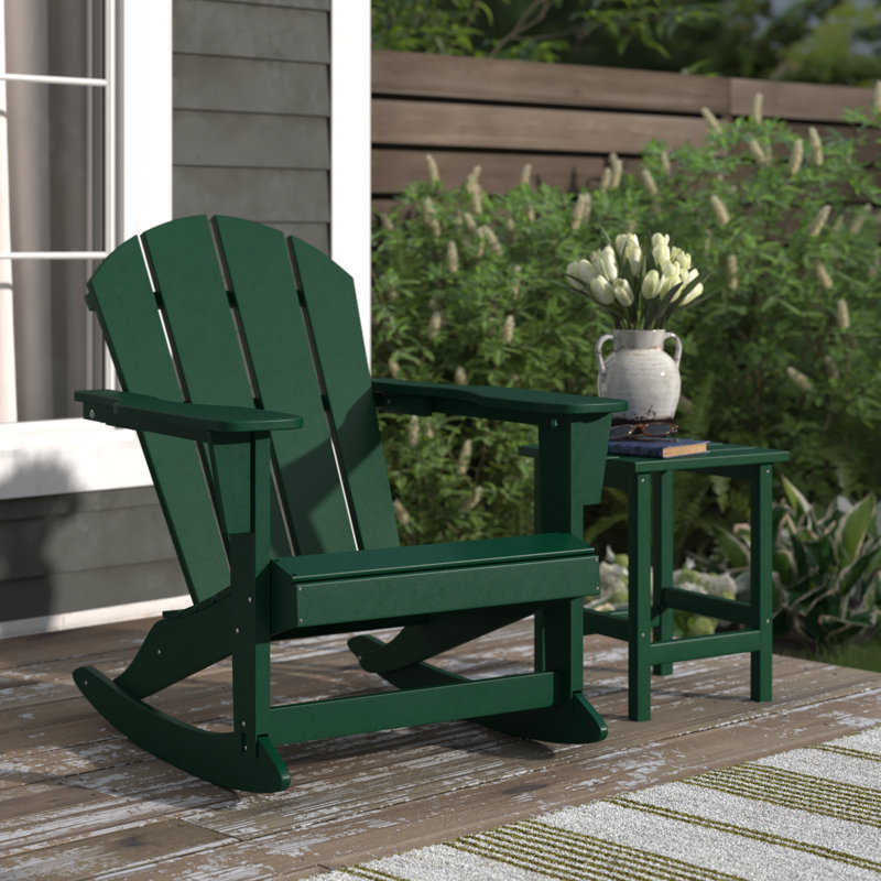 Chaise berçante en plastique avec table d'appoint Laguna Adirondack, Vert foncé