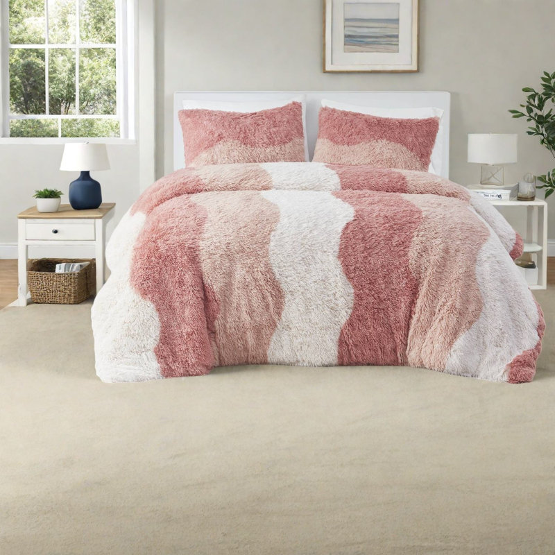 Ensembles de literie en fausse fourrure de qualité supérieure, rosé très grand, style moderne douillet