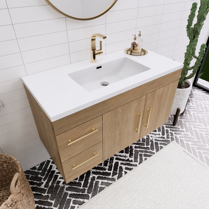 41.73228'' Single Bathroom Vanity with Acrylic Top, Teak Oak