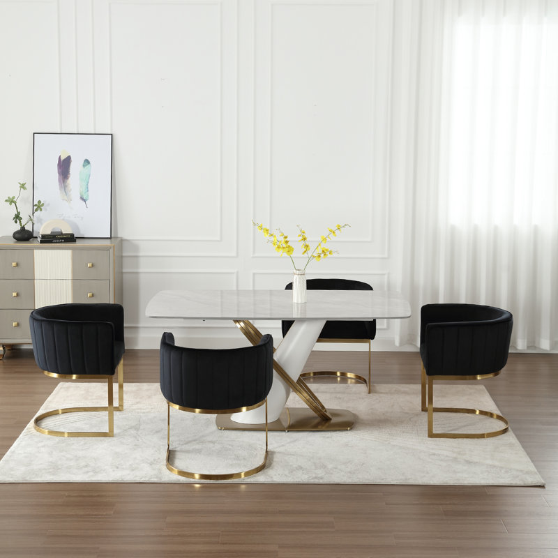 Black Velvet Upholstered Side Chair with Gold Metal Frame