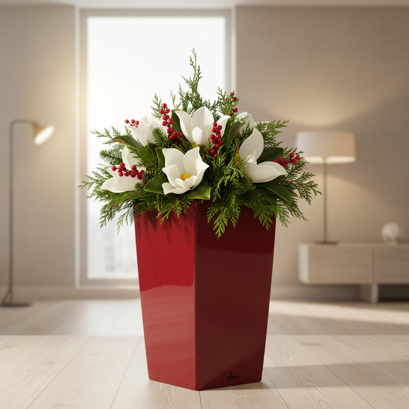Byrum Plastic Self-Watering Indoor/Outdoor Pot Planter, 21.5" H x 11" W x 11" D, Gloss Red