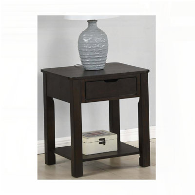 Dark Brown MDF End Table with Handleless Drawer and Bottom Shelf