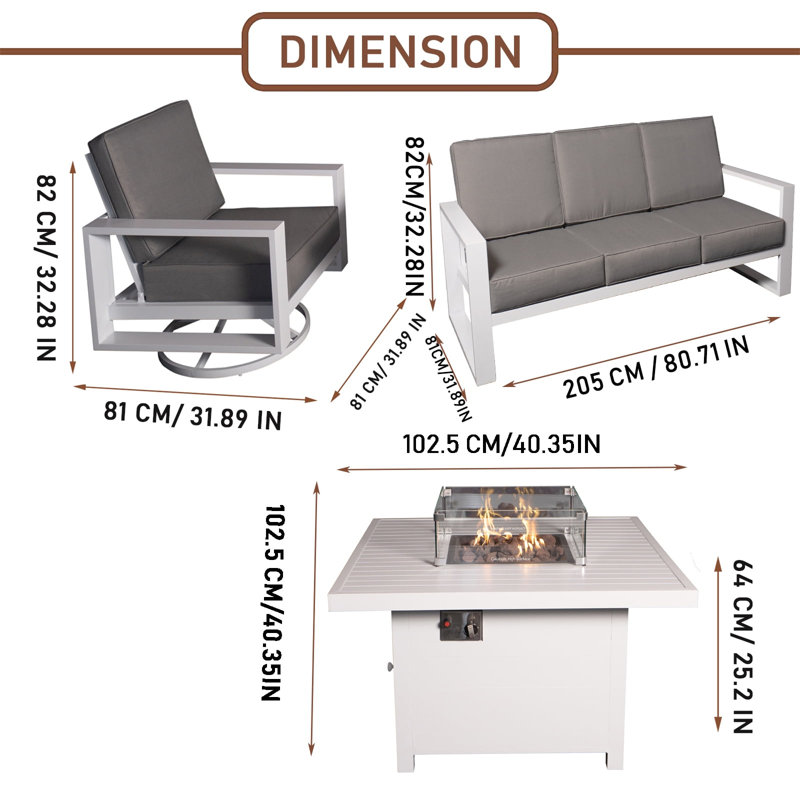 Ensemble repas extérieur pour 5 personnes Makensi, H 25,2 po x L 40,35 po x l 40,35 po