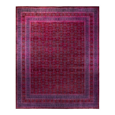 Tapis unique mauve / rose / rouge en laine noué à la main de style années 2000 12 pi 2 po x 15 pi 3 po Darrell