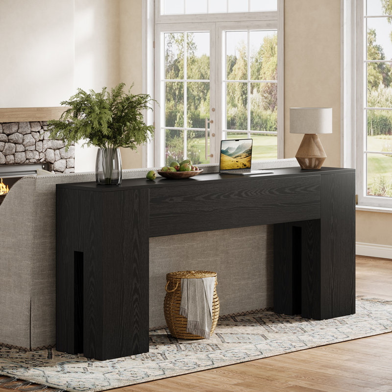 71" Farmhouse Console Table For Entryway, Long Sofa Table Behind Couch, Black