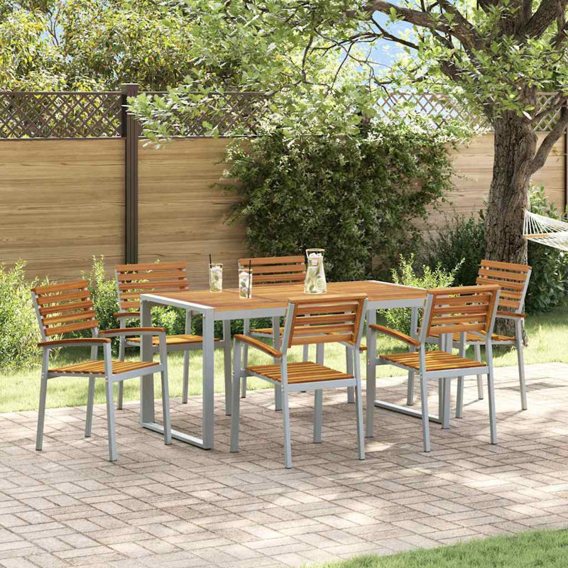 6 - Person Solid Wood Patio Dining Set Rectangular Table, 75cm H x 160cm W x 80cm D