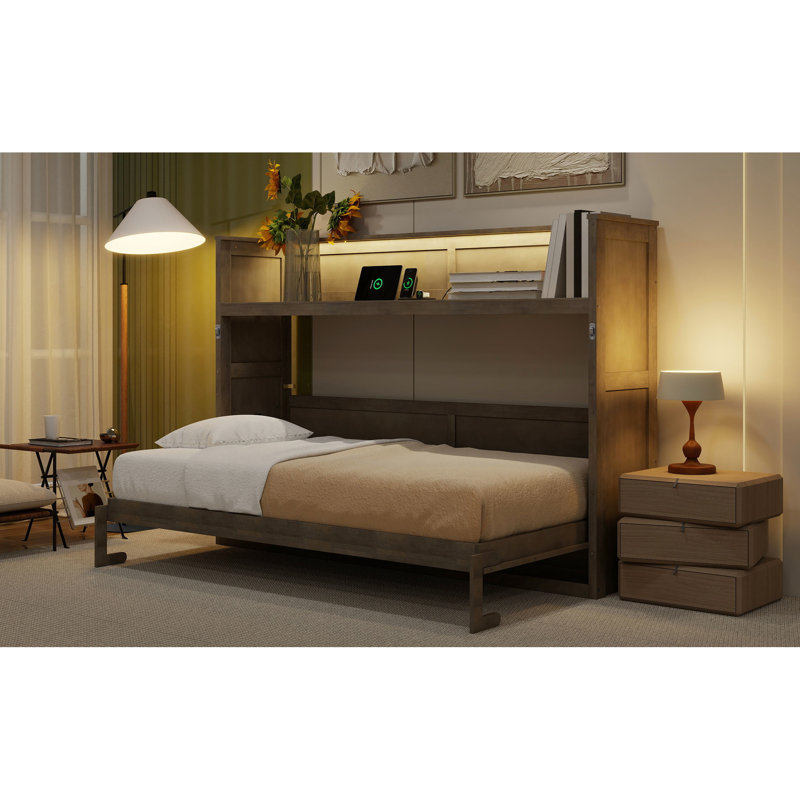 Lit escamotable avec bureau, lumière DEL et station de charge USB