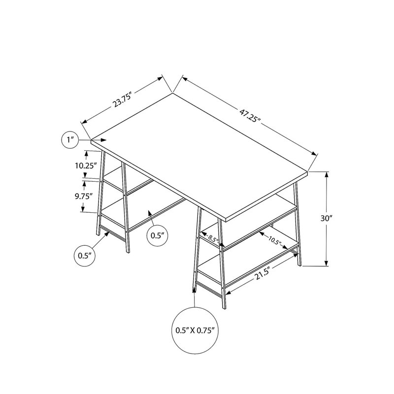 Bureau d'ordinateur, bureau personnel, ordinateur portable, tablettes de rangement, l 48 po, travail, stratifié brun, métal noir, contemporain, moderne