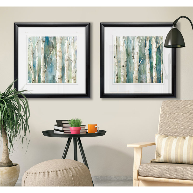 River Birch I - Matted and Framed Under Acrylic Glass, Set of 2, Large Living Room Wall Art, Black Framed