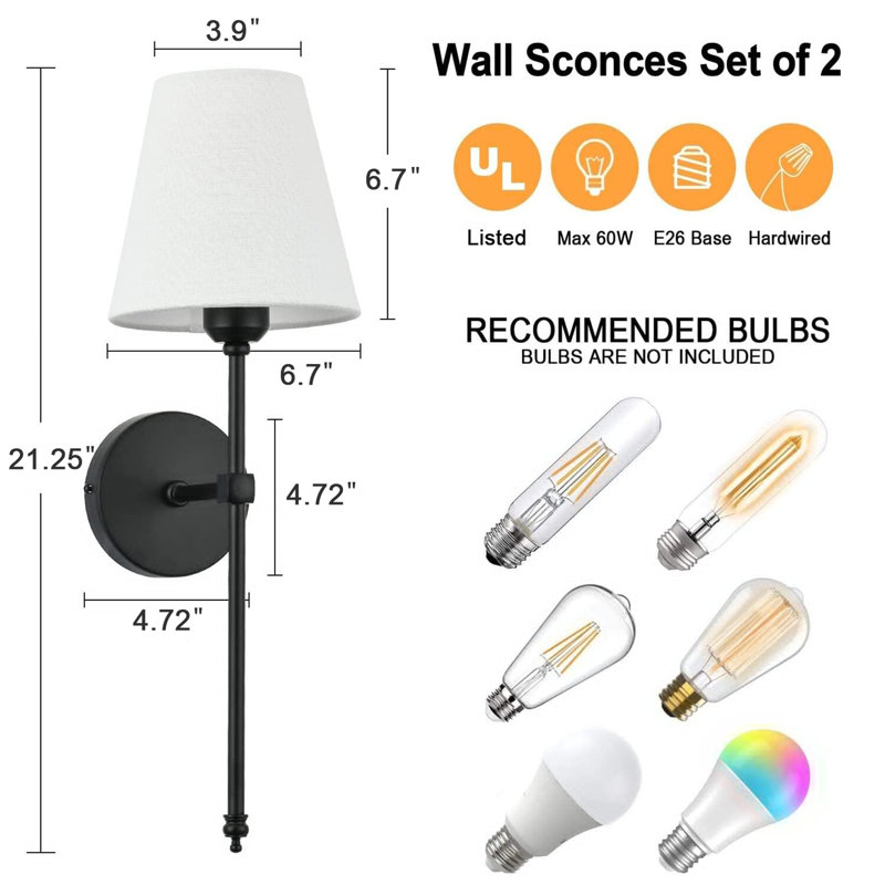 Applique murale en fer 1 lumière, Noir mat