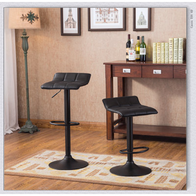 Belham Swivel Black Bonded Leather Adjustable Bar Stool, Set of 2 by Ebern Designs