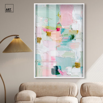 Mint and Rose Blush I Shadowbox Print Pink Wall Art by Art Remedy, White Frame, 36 x 54