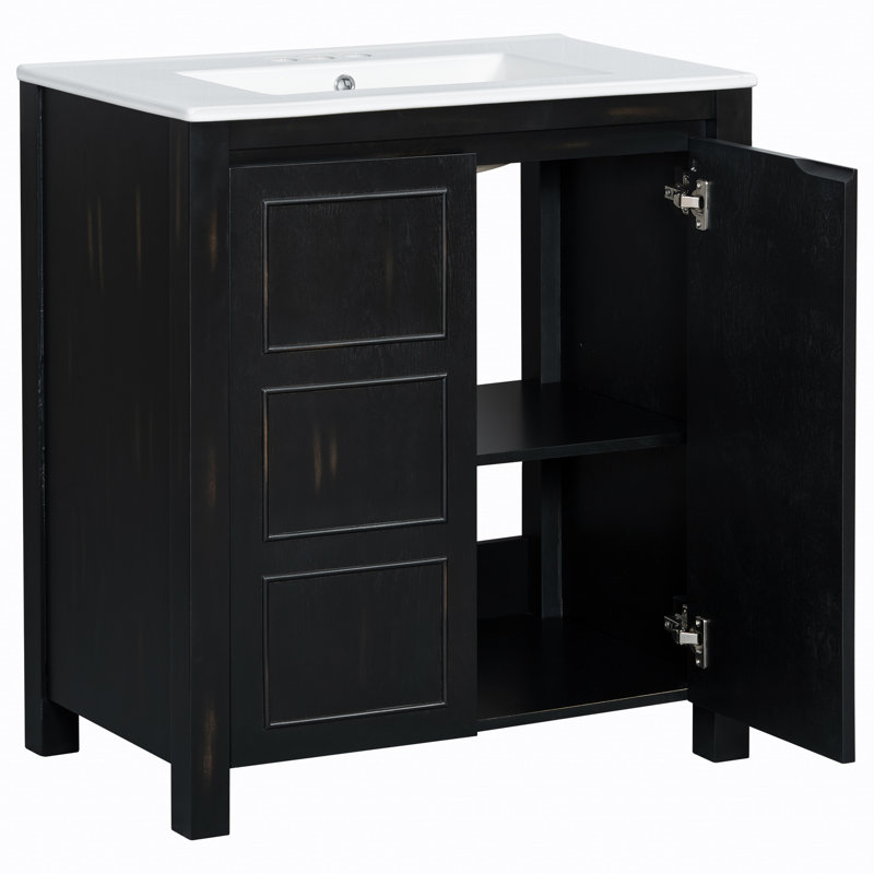 30" Bathroom Vanity with Ceramic Sink, Soft-Close Doors & Adjustable Shelf, Espresso